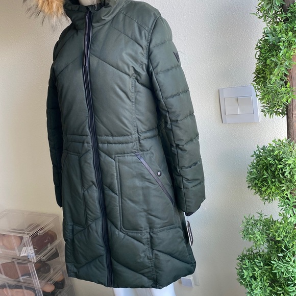 Guess Olive Green Puffer Parka Coat - Picture 11 of 15
